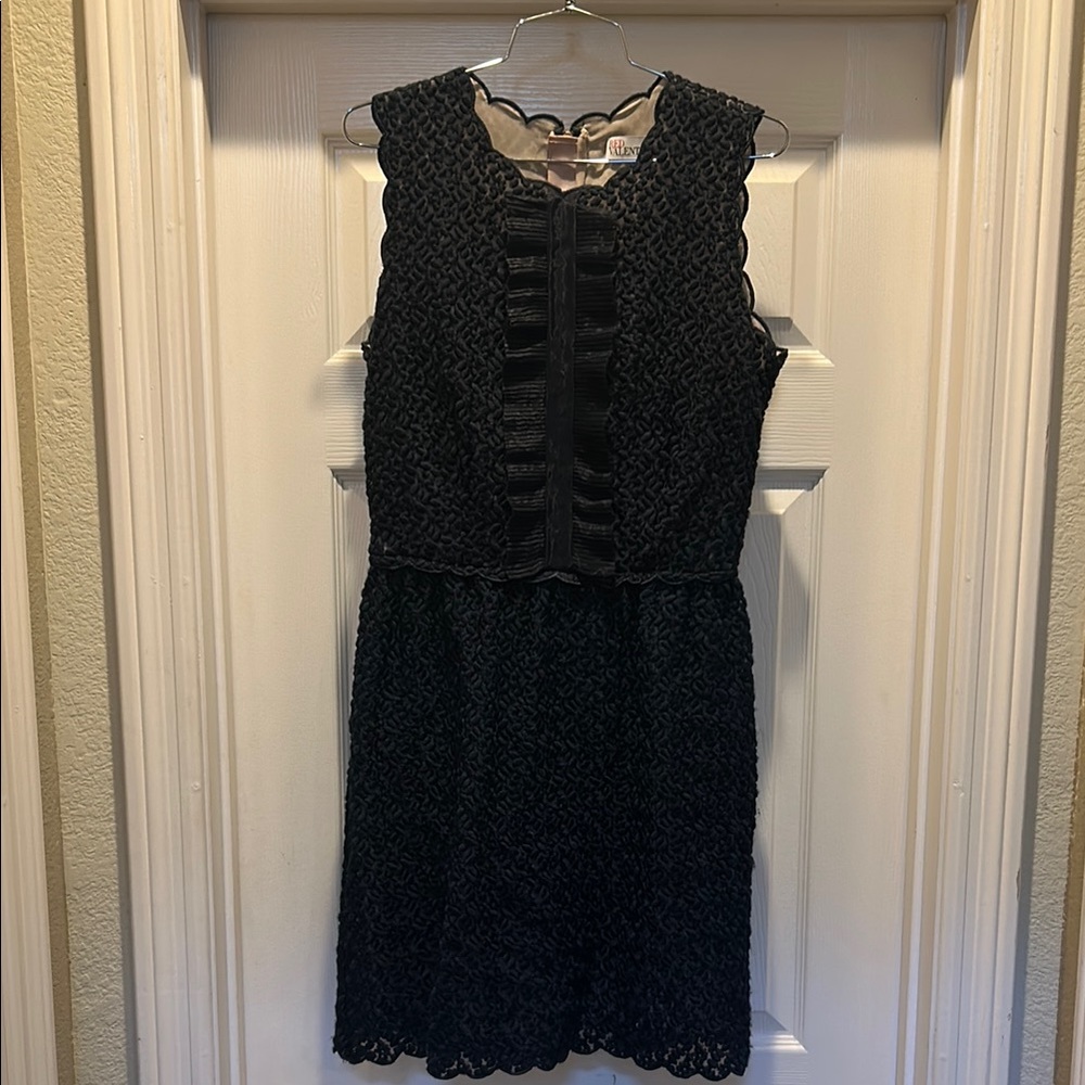 RED Valentino Navy scalloped trim textured Dress